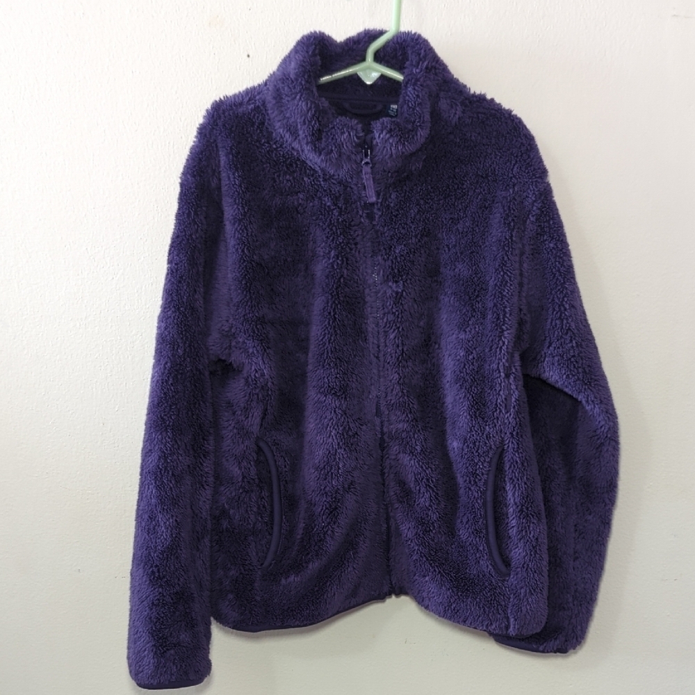 Uniqlo Kids Fluffy Yarn Fleece Purple Full-Zip Soft Comfy Winter Girls Size 9-10